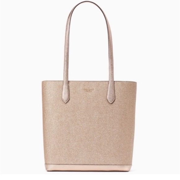 kate spade Handbags - Kate Spade NY Saffiano PVC Trim Tinsel Glitter Rose Gold Tote Gently Preloved